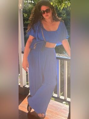 JLUXLABEL Royal Blue Pleated Two-Piece Set